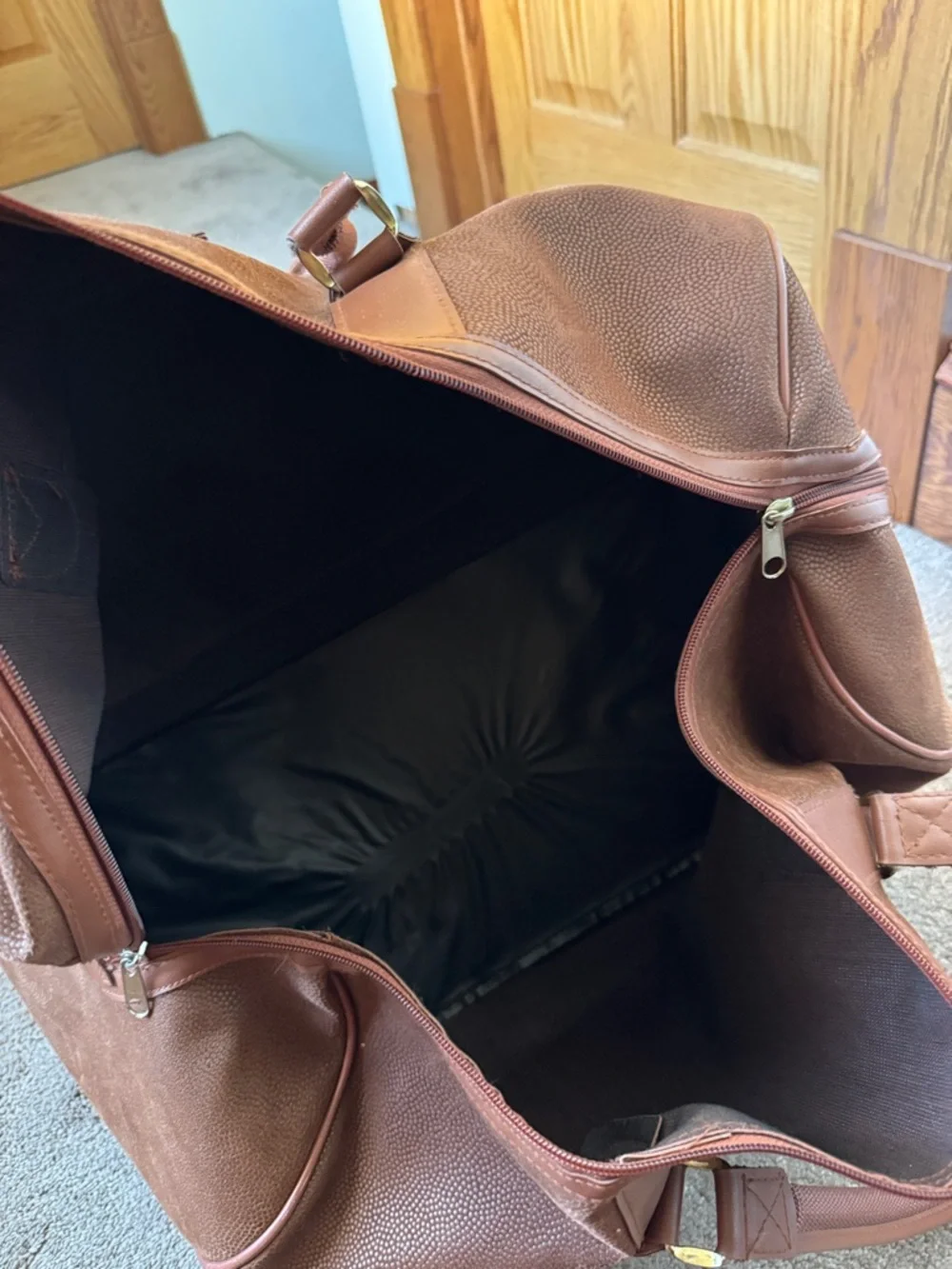Karl Lagerfeld Brown Weekender Duffel Bag Travel Carry On Faux Leather Large